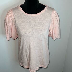 LOFT peach blush‎ mixed media flutter short sleeves sz M top blouse